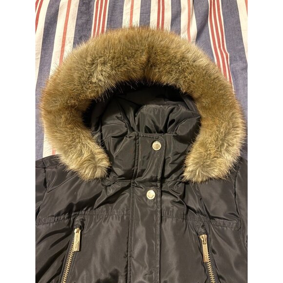 Michael Kors Puffer Coat Hooded Faux Fur Trim Down Black Size Large - Picture 14 of 16